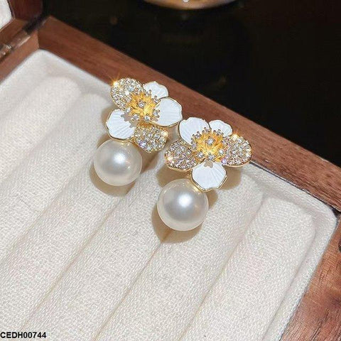 CEDH00744 YHC Flower Pearl Drop Earrings - CEDH