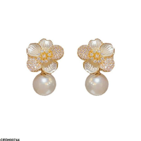 CEDH00744 YHC Flower Pearl Drop Earrings - CEDH