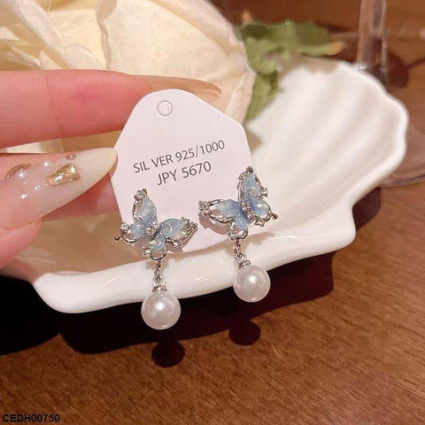 CEDH00750 YHC Butterfly Pearl Drop Earrings - CEDH