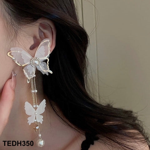 TEDH350 YBJ Butterfly Net Tassel Ear Drop Earrings Pair - TEDH
