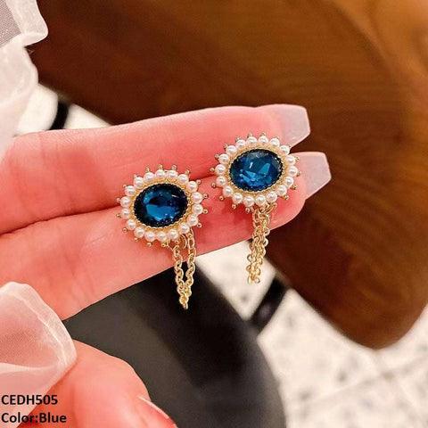 CEDH505 BTO Oval Chain Drop Earrings Pair  - CEDH