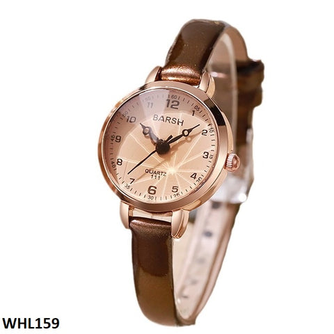 WHL159 CZH Round Slim Leather Strap Watch - WHL