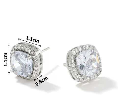 TETH00513  WKO Square ZIRCON Stone Stainless Steel Tops Pair - TETH