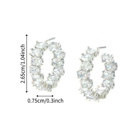TEHH00502 WKO Stainless Steel Oval Zircon Stone Ear Hoops Pair - TEHH