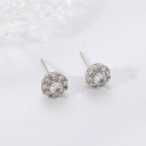 TETH00515 WKO Round ZIRCON Stone Stainless Steel Tops Pair - TETH