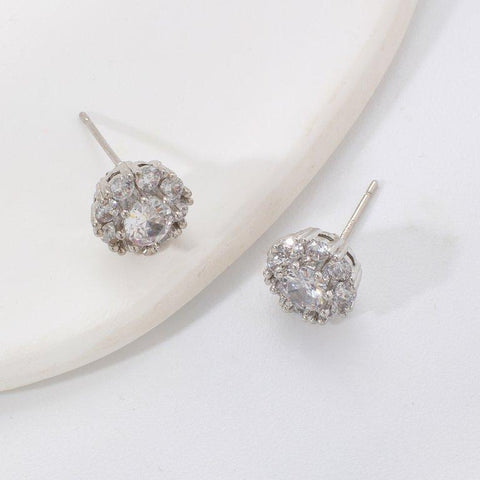 TETH00515 WKO Round ZIRCON Stone Stainless Steel Tops Pair - TETH
