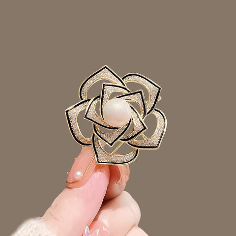 BRHH00118 XST Pearl Camellia Flower Zircon Broach - BRHH