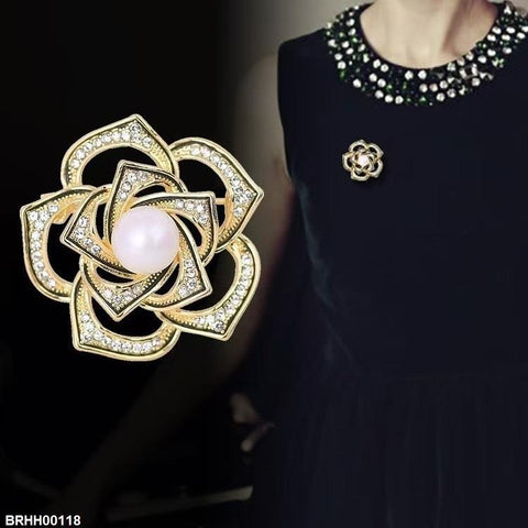 BRHH00118 XST Pearl Camellia Flower Zircon Broach - BRHH