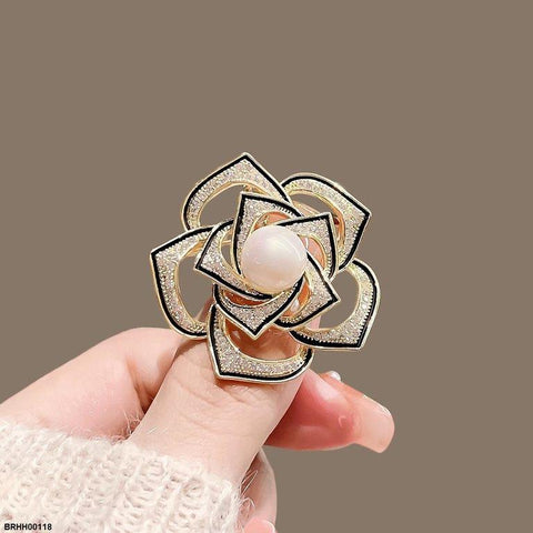 BRHH00118 XST Pearl Camellia Flower Zircon Broach - BRHH