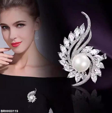 BRHH00119 XST Pearl Rhinestone Zircon Broach - BRHH