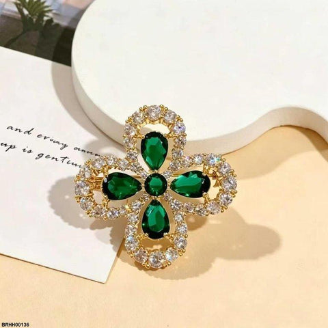 BRHH00136 XST Floral Flower Zircon Broach - BRHH