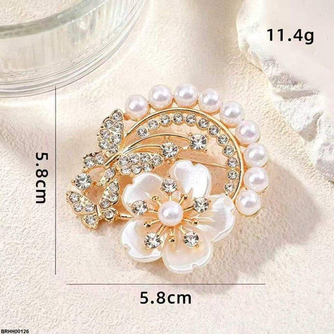 BRHH00126 XST Butterfly/Pearl Flower Zircon Broach - BRHH