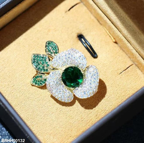 BRHH00132 XST Round Stone Floral Flower Zircon Broach - BRHH