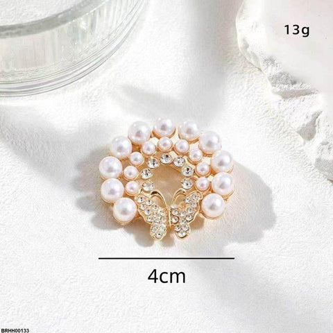 BRHH00133 XST Pearl Round Butterfly Zircon Broach - BRHH