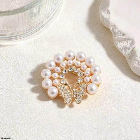 BRHH00133 XST Pearl Round Butterfly Zircon Broach - BRHH