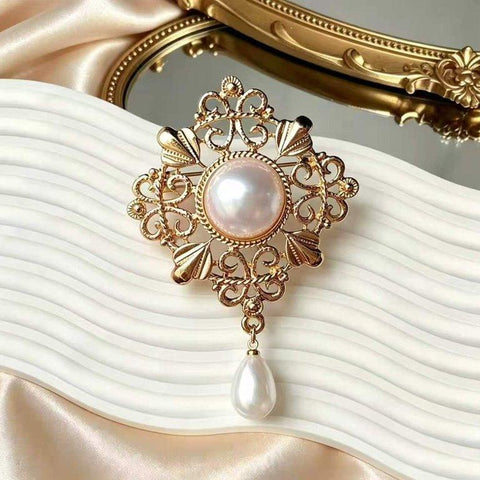BRHH00137 XST Filigree Pearl Drop Zircon Broach - BRHH