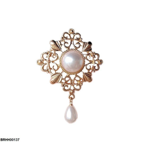 BRHH00137 XST Filigree Pearl Drop Zircon Broach - BRHH