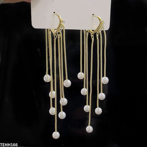 TEHH166 YQG Pearl Drop Hoops Pair - CEHH
