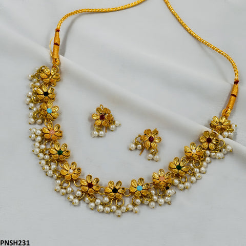 PNSH231 FRN Flower Necklace Set - PNSH