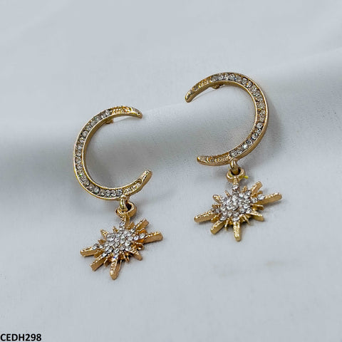 CEDH298 SGC Moon & Star Drop Earrings Pair - CEDH