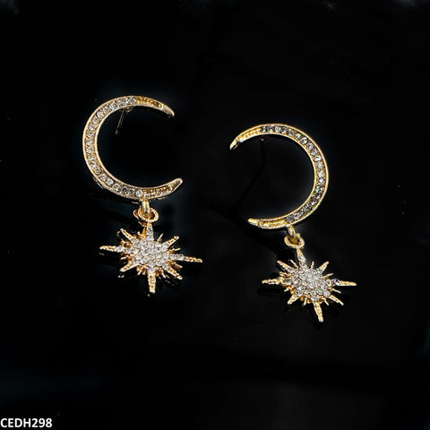 CEDH298 SGC Moon & Star Drop Earrings Pair - CEDH