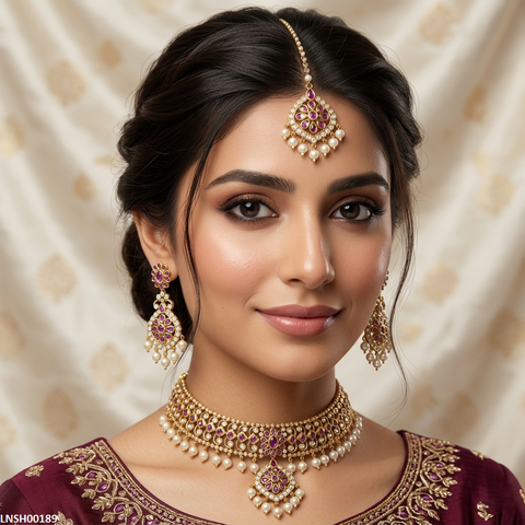 LNSH00189 ANI Flower Pearl Drop Necklace Set - LNSH