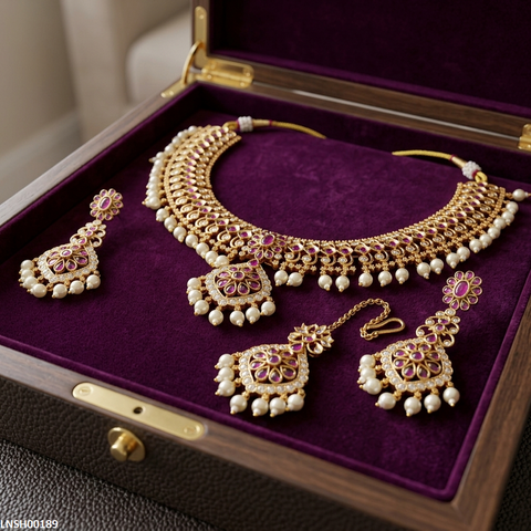 LNSH00189 ANI Flower Pearl Drop Necklace Set - LNSH