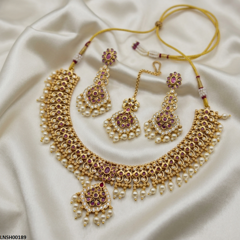 LNSH00189 ANI Flower Pearl Drop Necklace Set - LNSH