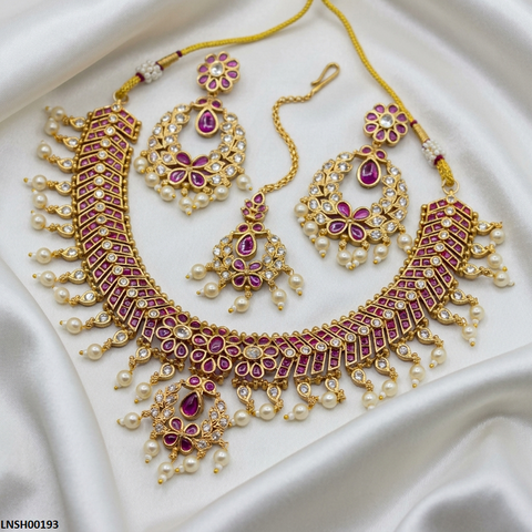 LNSH00193 ANI Flower Pearl Drop Necklace Set - LNSH