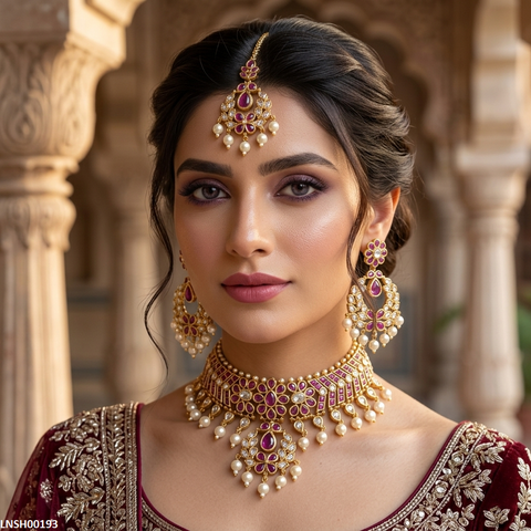 LNSH00193 ANI Flower Pearl Drop Necklace Set - LNSH