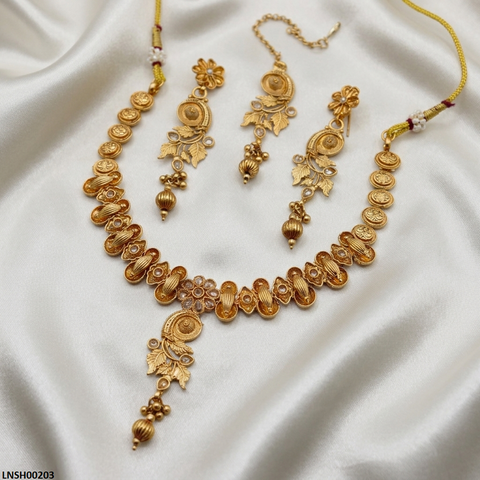 LNSH00203 ANI Flower Round Drop  Necklace Set - LNSH