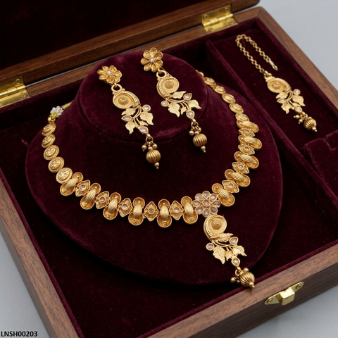 LNSH00203 ANI Flower Round Drop  Necklace Set - LNSH