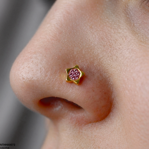 NTHH00072 XAS Star Round Stone Stainless Steel Nose Pin - NTHH