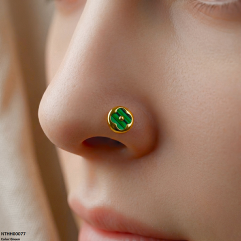 NTHH00077 XAS Round Clover Flower Stainless Steel Nose Pin - NTHH