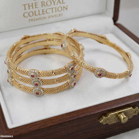 PBH00043 AZM Flower Ruby Stone Bangles  - PBH