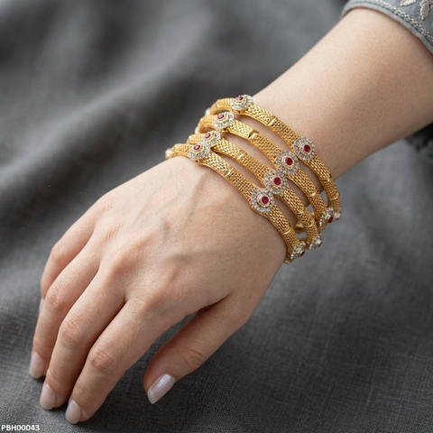 PBH00043 AZM Flower Ruby Stone Bangles  - PBH