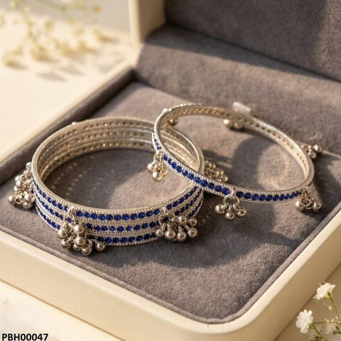 PBH00047 AZM Blue Stone Pearl Drop Kashmiri Bangles Set - PBH