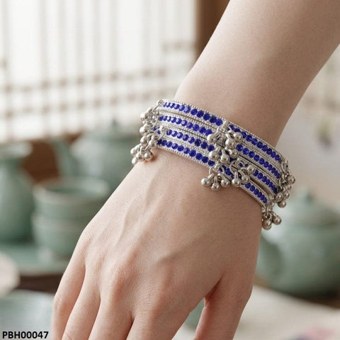 PBH00047 AZM Blue Stone Pearl Drop Kashmiri Bangles Set - PBH