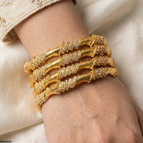PBH00055  MZM Cross Stone Bangles 4 Pcs Set - PBRH