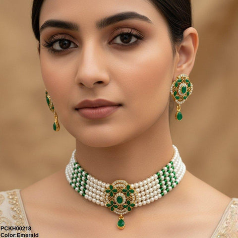 PCKH00218 SDQ Flower Tear Drop Choker Set - PCKH