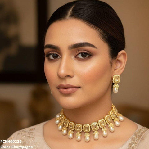 PCKH00229 SDQ Rectangle Pearl Choker Set -  PCKH