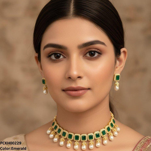 PCKH00229 SDQ Rectangle Pearl Choker Set -  PCKH
