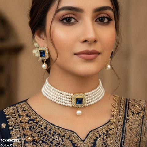 PCKH00232 SDQ Square Pearl Drop Choker Set - PCKH