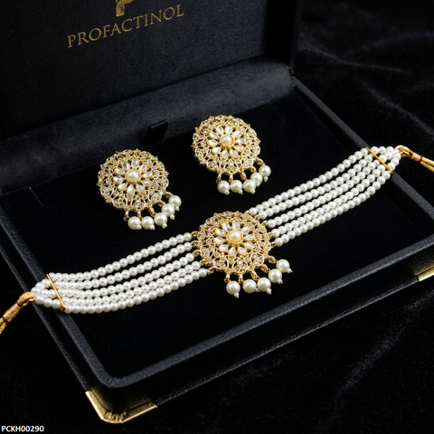 PCKH00290 MZM Flower Pearl Drop Choker Set - PCKH