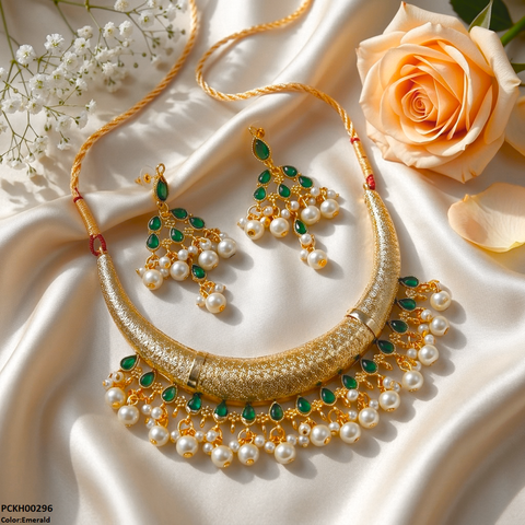 PCKH00296 SDQ Moon/Tear Pearl Drop Hasli Choker Set - PCKH