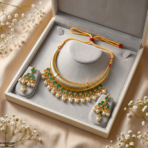 PCKH00296 SDQ Moon/Tear Pearl Drop Hasli Choker Set - PCKH