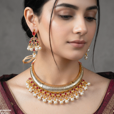 PCKH00296 SDQ Moon/Tear Pearl Drop Hasli Choker Set - PCKH