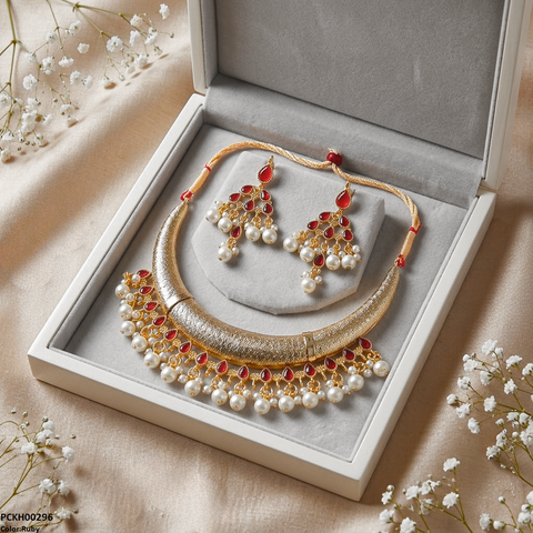 PCKH00296 SDQ Moon/Tear Pearl Drop Hasli Choker Set - PCKH
