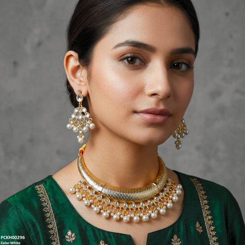 PCKH00296 SDQ Moon/Tear Pearl Drop Hasli Choker Set - PCKH