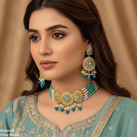 PCKH177 SDQ Pear Flower Bow Chokar Set - PCKH